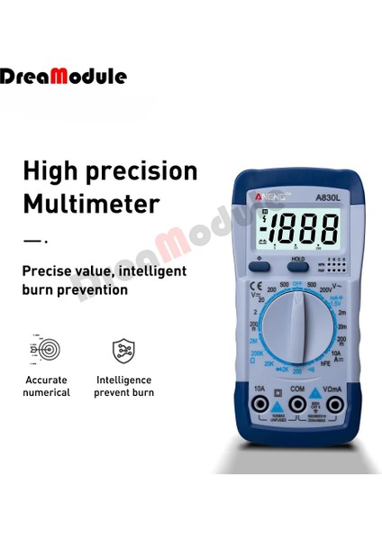 Mavi Sarı LCD Dijital Multimetre Ac Dc Gerilim Diyot Freguency Multitester Akım Test Cihazı Buzzer Fonksiyonu ile Aydınlık Ekran A830L (Yurt Dışından)