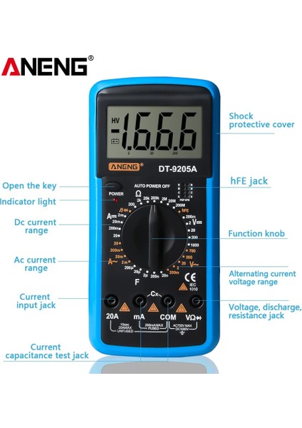 Kırmızı Aneng DT9205A Dijital True Rms Multimetre Ac/dc Transistör Gerilim Test Cihazı Elektrikli Ncv Profesyonel Analog Otomatik Aralığı Multimetro (Yurt Dışından)