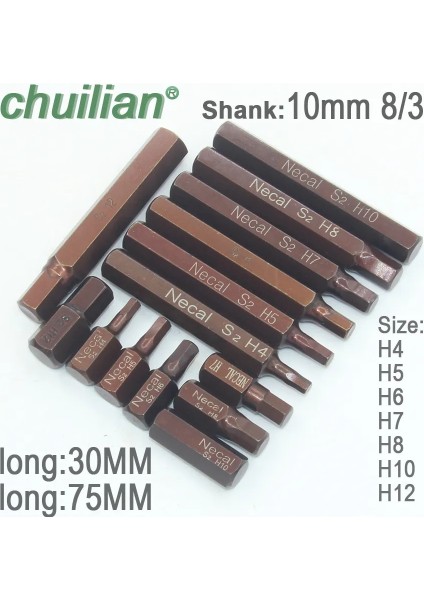 H7-1 Adet LONG-75MM 10MM 8/3 Sap Altıgen Lokma Anahtar Adaptör Seti Araba El Aletleri Tamir Kiti S2 Alaşımlı Çelik Uçları H4 H5 H6 H7 H8 H10 H12 (Yurt Dışından)