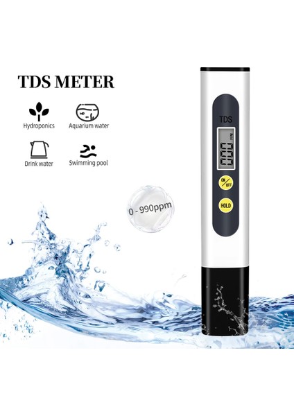 1 Adet Tds Metre Dijital Su Test Cihazı 0-990PPM Içme Suyu Kalitesi Analizörü Monitör Filtresi Akvaryum Topraksız Havuzlar (Yurt Dışından)