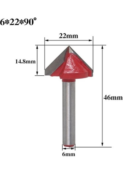 22MM 90 Derece 1 Adet Değirmen Tungsten Çelik Ağaç Işleme Freze Kesicisi V Bit Cnc Katı Karbür Uç 3D Ahşap Yönlendirici Bit 60 90 120 150 Derece 6mm (Yurt Dışından)