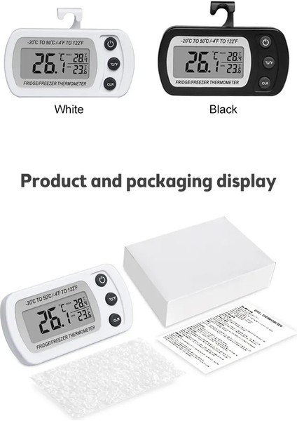 Siyah Asılı Ev Mini Dijital Elektronik Buzdolabı Don Dondurucu Odası LCD Buzdolabı Termometre Ölçer Kanca ile -20°c~50°c (Yurt Dışından) modelleri