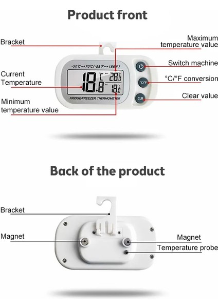 Siyah Asılı Ev Mini Dijital Elektronik Buzdolabı Don Dondurucu Odası LCD Buzdolabı Termometre Ölçer Kanca ile -20°c~50°c (Yurt Dışından) fırsatları