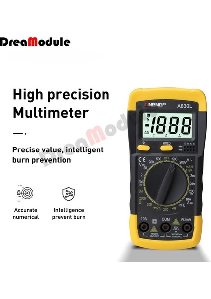 Gri Sarı LCD Dijital Multimetre Ac Dc Gerilim Diyot Frekans Multitester Akım Test Cihazı Buzzer Fonksiyonu ile Aydınlık Ekran A830L (Yurt Dışından)