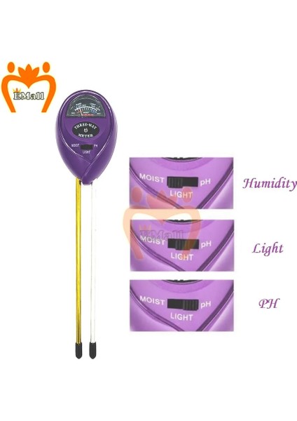 Yuvarlak Kafa 3 In1 Toprak Su Nem Ph Ölçer Asitlik Nem Güneş Işığı Işığı Ph Testi Bahçe Bitkileri Çiçekler Nem Test Cihazı Test Cihazı (Yurt Dışından)