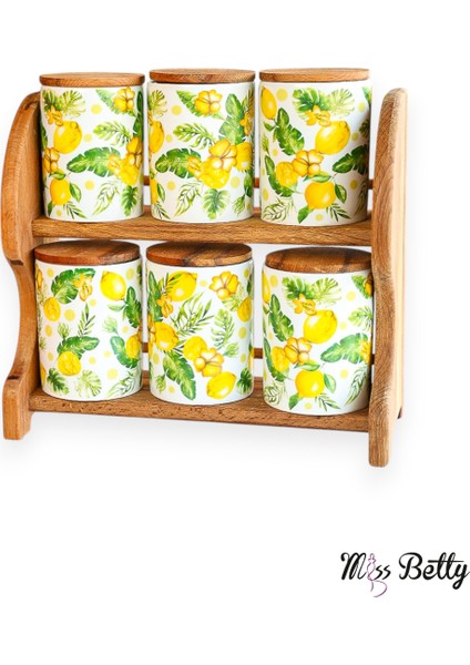 Citrus Ahşap Standlı 6'lı Porselen Baharatlık fiyatları