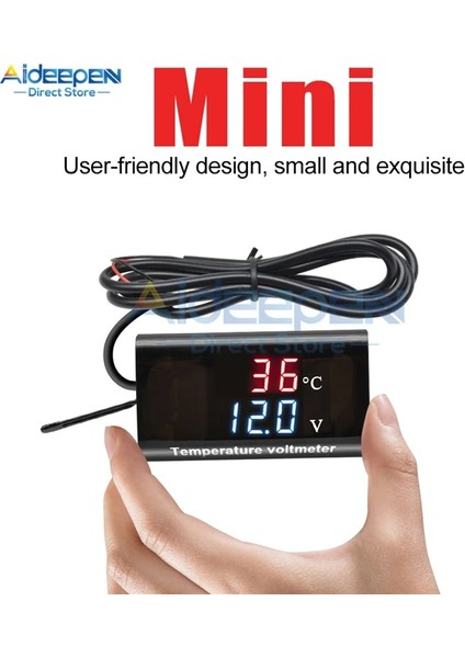 0.56 8-18V Mavi V Dc 12V LED Dijital Sıcaklık Sensörü Voltmetre 0.28 Inç Çift Ekran Termostat Gerilim Ölçer Test Cihazı Araba Motosiklet Için (Yurt Dışından)