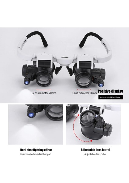 10 Adet 3 x Lens Kartı Teleskopik Kuyumcu Büyüteç 8X/15X/23X Büyüteçler 2 LED Işık Lens Hassas Çalışma Için Büyüteç Gözlük Okuma Saatçi (Yurt Dışından)
