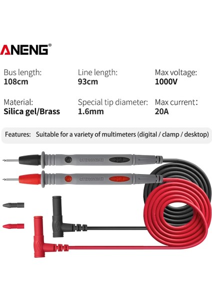 PT1033 1 Çift Silikon Multimetre Test Ucu Ucu Tel Elektrik Dijital Multimetreler Bileşen Multimetre Probu Için 20A 1000 V Talepleri (Yurt Dışından) indirimleri