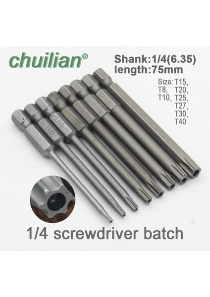 T8-1 Adet 1 Adet 75MM Uzun T6-T40 Manyetik Torx Tornavida Uçları Seti Elektrikli Tornavida Kafası T6, T7, T8, T10, T15, T20, T25, T27, T30, T40 (Yurt Dışından)