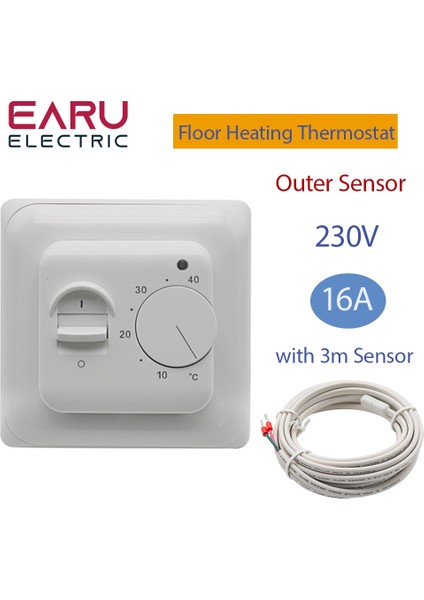 Elektrikli Yerden Isıtma Oda Termostatı Manuel Yerden Isıtma Kablosu Termostat 220 V 16A Sıcaklık Kontrol Ölçer Sensörlü (Yurt Dışından)