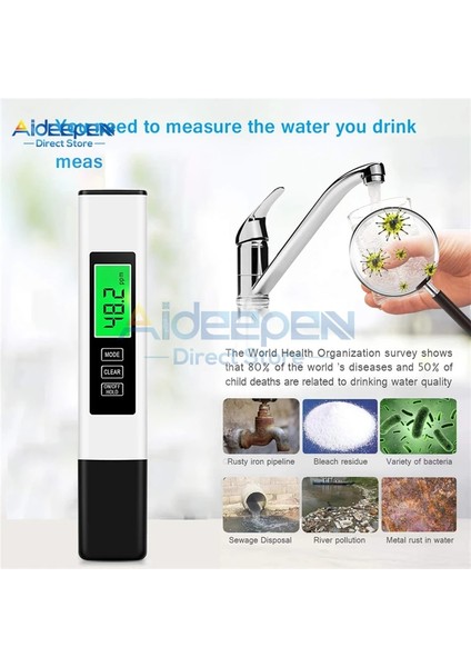 Sadece Tds 3 In1 Tds/ec Sıcaklık Ölçer Su Kalitesi Test Cihazı Kalem 0-9990PPM Iletkenlik Monitörü Saflık Aracı Içme Suyu Akvaryum Için (Yurt Dışından) indirimleri