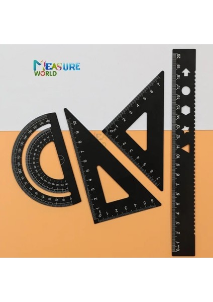 Sıyah 4 In 1 Metal Cetvel Alüminyum Alaşımlı Açı Cetvel Iletki Üçgen Cetvel Çok Fonksiyonlu Ölçme Alet Takımı Kare Açıölçer (Yurt Dışından)