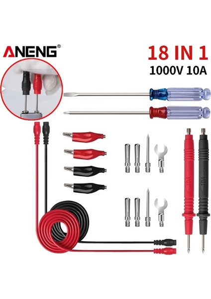 18 In 1 1000V 10A Aneng 18 In 1 Değiştirilebilir Test Ucu Kiti 1000V 10A Fiş Test Kanca Kablosu Değiştirilebilir Multimetre Probu Test Teli Probu Tel Kalem (Yurt Dışından)