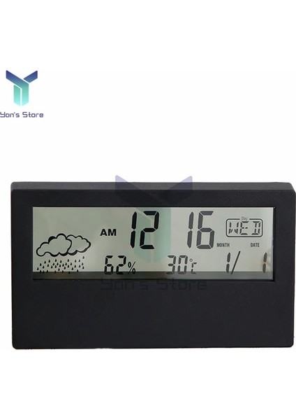 Siyah Şeffaf Mini LCD Dijital Termometre Higrometre Masa Pano Masası Elektronik Çalar Saat Masaüstü Ev Ofis Için Ins Hava Istasyonu (Yurt Dışından)