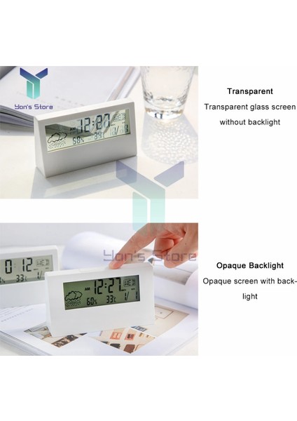 Siyah Şeffaf Mini LCD Dijital Termometre Higrometre Masa Pano Masası Elektronik Çalar Saat Masaüstü Ev Ofis Için Ins Hava Istasyonu (Yurt Dışından) indirimleri