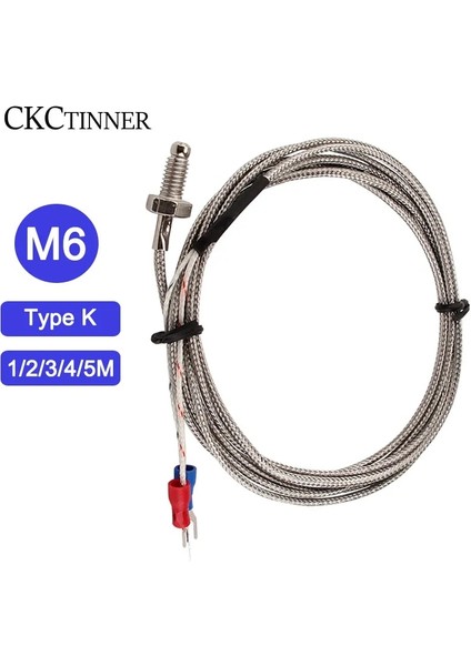M6 Tip E 4m Termokupl Dişi M6 Vida Tipi K 1/2/3/4/5m Prob Sensörü Sıcaklık Sensörü 0-400°C Sıcaklık Kontrol Cihazı (Yurt Dışından)