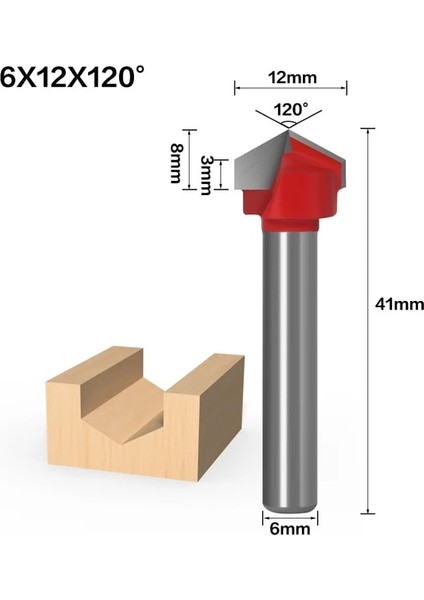 6X12X120 6mm V Bit-1pcs, Cnc Katı Karbür Parmak Freze, Tungsten Çelik Ağaç Işleme Freze Kesicisi, 3D Ahşap Mdf Freze Ucu, 60 90 120 150 Derece (Yurt Dışından)