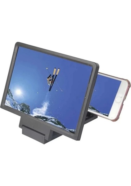 Siyah 1.5x Cep Telefonu Ekran Büyüteç 3D Ultra Net Anti- Mavi Işık Lens Katlanabilir Büyüteç Cep Telefonu Tutucu (Yurt Dışından)