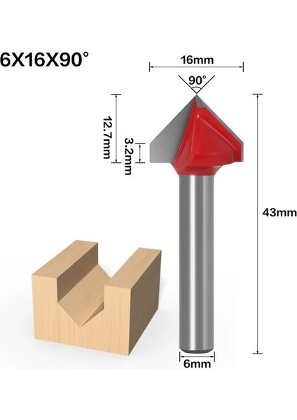 6X16X90 6mm V Bit-1pcs, Cnc Katı Karbür Parmak Freze, Tungsten Çelik Ağaç Işleme Freze Kesicisi, 3D Ahşap Mdf Freze Ucu, 60 90 120 150 Derece (Yurt Dışından)