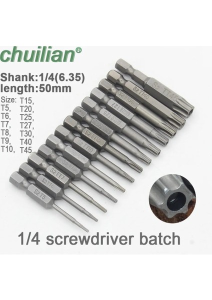 T25-1 Adet 1 Adet 50MM Uzun T5-T45 Manyetik Torx Tornavida Uçları Seti Elektrikli Tornavida Kafası T6, T7, T8, T10, T15, T20, T25, T27, T30, T40 (Yurt Dışından)