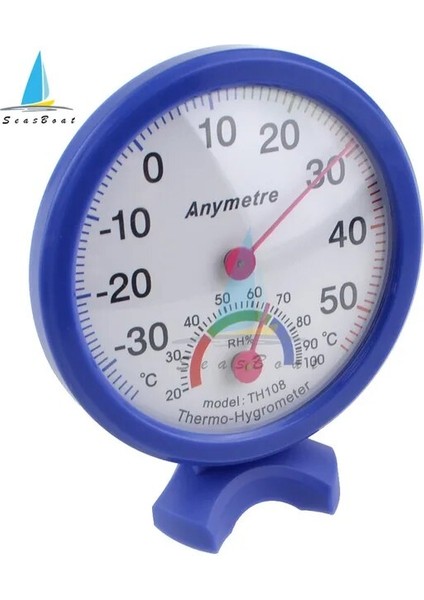 Mavi Mini Yuvarlak Kapalı Açık Termometre Higrometre Ev Ofis Duvara Montaj Sıcaklık Nem Monitörü Buzdolabı Ölçü Aracı TH108 (Yurt Dışından)