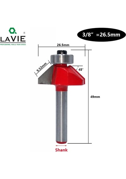 6mm Shank 26.5mm Lavıe 1 Adet 6mm 6.35MM Shank 45 Derece Pah Yönlendirici Bit Kenar Şekillendirme Konik Ağaç Işleme Freze Kesicisi Ahşap Uçları Için MC01130 (Yurt Dışından)