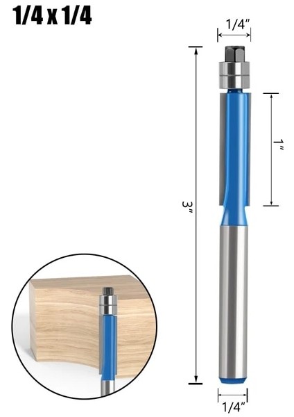 6.35X6.35 Çap 1/4'' 5/16'' 3/8''1/2'' Freze Ucu 6mm1/4'' Shank Flush Trime Bit, Iki Barikatlı Freze Uçları Ahşap Kırpma Kesiciler Için (Yurt Dışından)