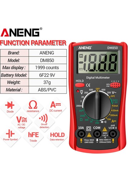02 Aneng DM850 Eletrical Dijital 1999 Sayımları Profesyonel Multimetre Otomatik Ac/dc Gerilim Test Cihazı Ohm Akım Ampermetre Dedektörü Aracı (Yurt Dışından)