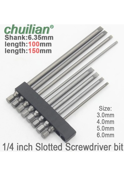 6.0mm-1 Adet UZUN-150MM 1 Adet 1/4 Inç Altıgen Düz Kafa Oluklu Uçlu Tornavida Uçları Elektrikli Tornavida Seti Uzun 100MM 150MM (Yurt Dışından)