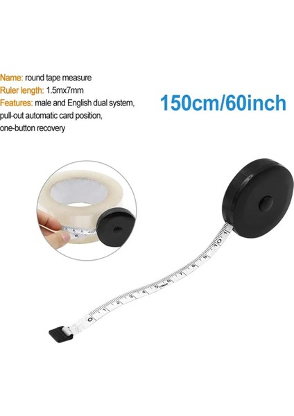 1.5 M 60 Inç Mezura Çift Taraflı Mini Ölçüm Bandı Otomatik Geri Çekilebilir Aletler Abs Esnek Cetvel Ölçümü (Yurt Dışından)