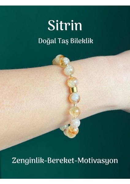 Yüksek Kalite Sitrin Doğal Taş Pirinç Dekorlu Bileklik Bereket, Başarı Pozitif Enerji Taşı