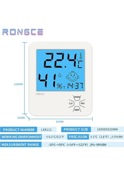 LX8112 LCD Dijital Kapalı Sıcaklık Nem Ölçer Saat Elektronik Ev Termometre Ölçer Arka Işık Fonksiyonu ile Higrometre (Yurt Dışından)