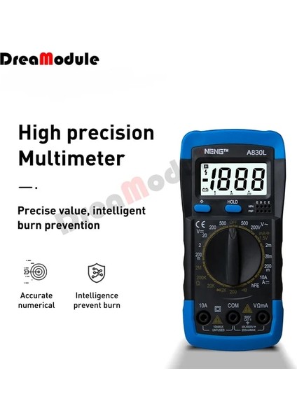 Mavi Gri LCD Dijital Multimetre A830L Ac Dc Gerilim Diyot Frekans Multitester Akım Test Cihazı Buzzer Fonksiyonlu Aydınlık Ekran (Yurt Dışından)