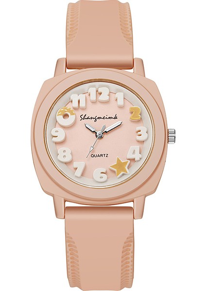 Silikon Kabartmalı Saat Moda Izle Gündelik Kadın Saati Kare Kuvars Saat Kayışı Basit Şeker Rengi (Yurt Dışından)