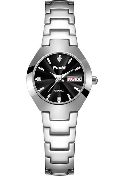 Yeni Izle Kadın Çelik Bant Gündelik Kuvars Saat Basit Moda Çift Takvimli Saat Kadın Saati (Yurt Dışından)