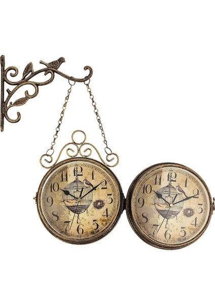 Dolity Çift Taraflı Askılı Duvar Saati - Kahverengi (Yurt Dışından)