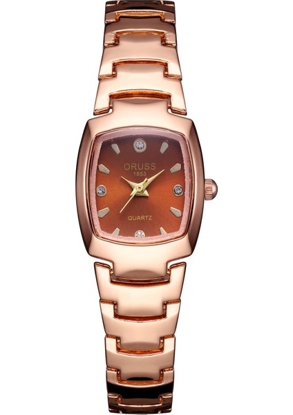 Kadın Saati Kahve Altın Işıltılı Su Geçirmez Çelik Bant Moda Öğrenci Izle Kare Kuvars Kadın Saati (Yurt Dışından)