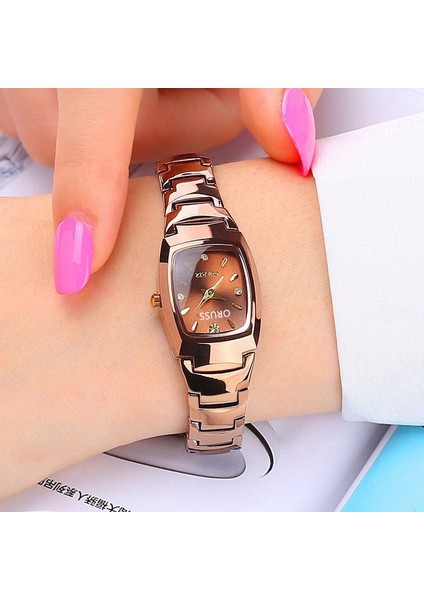 Kadın Saati Kahve Altın Işıltılı Su Geçirmez Çelik Bant Moda Öğrenci Izle Kare Kuvars Kadın Saati (Yurt Dışından) modelleri