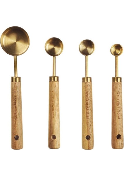 Ahşap Saplı Paslanmaz Çelik Ölçüm Kabı Ölçüm Kaşığı 8 Adet Mutfak Pişirme Araçları Karıştırma Ölçeği Ölçüm Kaşığı Seti (Yurt Dışından)