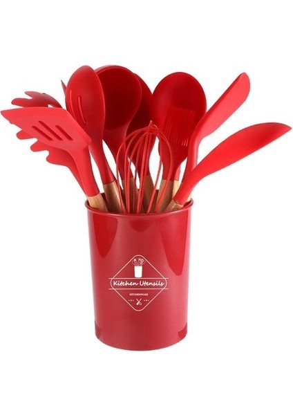 Pişirme Yapışmaz Tava Depolama Kovası Ahşap Saplı Silikon Mutfak Gereçleri 12 Parçalı Set Silikon Mutfak Gereçleri 11 Parçalı Set (Yurt Dışından)