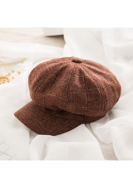 Ekose Bere Retro Ingiliz Sekizgen Şapka (Yurt Dışından)