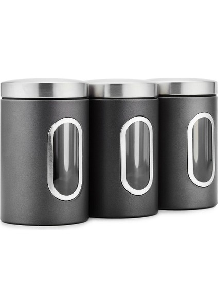 Çay ve Çeşitli Yiyecekleri Saklamak Için Pencereli Kahve Çekirdeği Paslanmaz Çelik Saklama Kavanozu Siyah 3 Parçalı Mutfak Sızdırmaz Kavanoz Seti (Yurt Dışından)