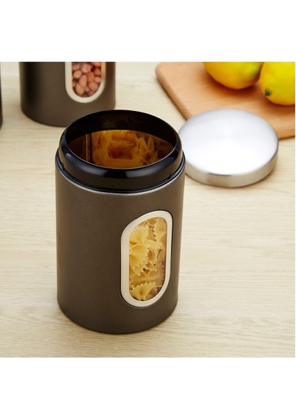 Çay ve Çeşitli Yiyecekleri Saklamak Için Pencereli Kahve Çekirdeği Paslanmaz Çelik Saklama Kavanozu Siyah 3 Parçalı Mutfak Sızdırmaz Kavanoz Seti (Yurt Dışından)