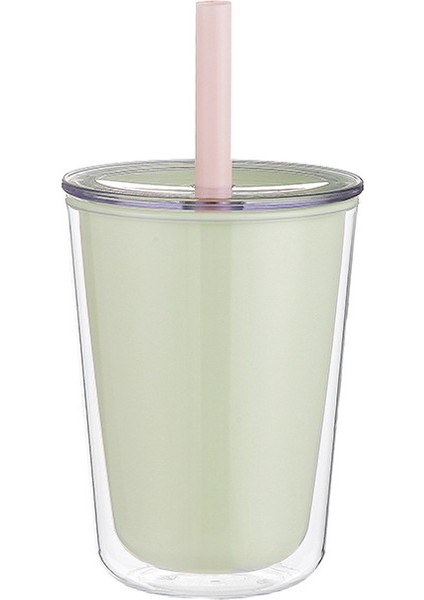 Öğrenci Ins Su Bardağı Kadın Yaz Yüksek Görünümlü Çift Katmanlı Plastik Pipetli Bardak Taşınabilir Büyük Kapasiteli Gıda Sınıfı Yüksek Sıcaklığa Dayanıklı (Yurt Dışından)