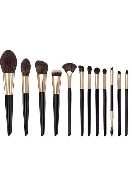 Siyah Altın 12 Parçalı Makyaj Fırçası Seti, Yumuşak Pudra Fırçası, Açılı Kontur Fırçası, Allık Fırçası, Fondöten Fırçası, Göz Farı Fırçası, Kaş Fırçası (Yurt Dışından)