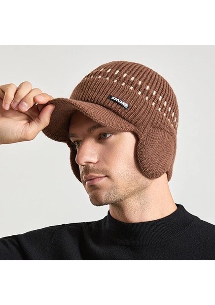 Erkek Örme Beyzbol Şapkası Kış Kulaklığı Yalıtım Sıcak Kürk Astarlı Skullies Beanies Ingiliz Tarzı Binme Yün Şapka Kazık Bonnet (Yurt Dışından)