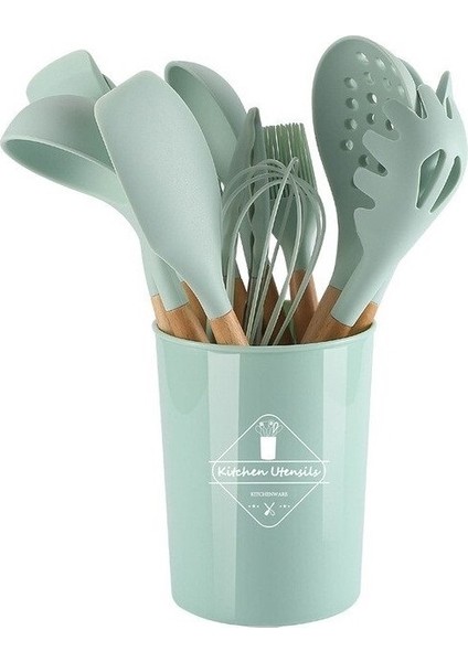 Pişirme Yapışmaz Tava Depolama Kovası Ahşap Saplı Silikon Mutfak Gereçleri 12 Parçalı Set Silikon Mutfak Gereçleri 11 Parçalı Set (Yurt Dışından)