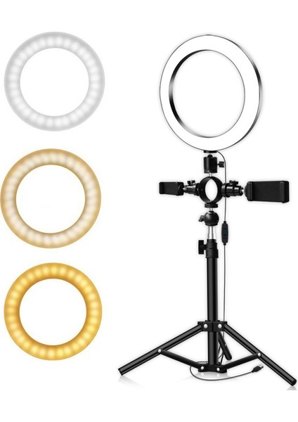 Disk Çoklu Kamera Masaüstü Dolgu Işığı Çapa Canlı Güzellik Işığı Üç Çift Kamera Masaüstü Standı Çift Telefon 6 Inç (Yurt Dışından)