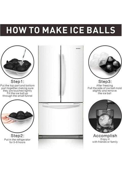 Three Beans Three Beans 4 Delik Buz Topu Maker Büyük Küre Kalıp Silikon Buz Küp Tepsileri Viski Buz Topu Kalıp Küre Yuvarlak Siyah Kalıp | (Yurt Dışından) fiyatları